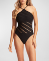 SEAFOLLY LASER-CUT HIGH-NECK ONE-PIECE SWIMSUIT (D-DD CUP)