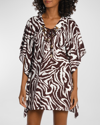 La Blanca Fierce Lace-up Caftan Coverup In Java