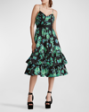 Zac Posen Tiered Ikat-print Midi Dress In Ikat Green