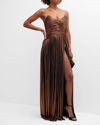 Retroféte Retrofete Waldorf Strapless Metallic Ruched Side-slit A-line Gown In Coffee Bean