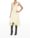 BOTTEGA VENETA PLUNGING KNOT-SHOULDER MIDI CANVAS DRESS