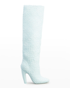 Bottega Veneta Intrecciato Woven Lambskin Knee Boots In Pale Blue