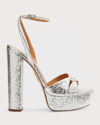 Aquazzura Sinner 140 Lizard-effect Leather Platform Sandals In Silver