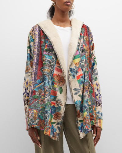 Johnny Was Betzy Hooded Floral-print Sherpa Jacket In Multi