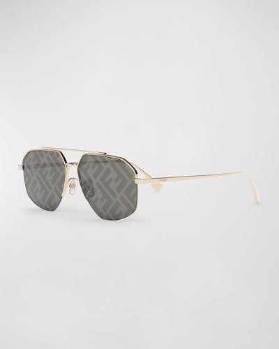 Fendi All-over Ff Metal Aviator Sunglasses In Shiny Gold