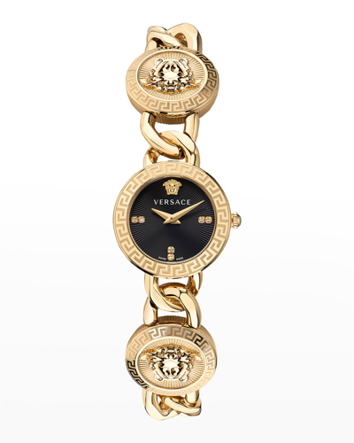 Versace Women's Stud Icon Ion-plated Goldtone & Diamond Chain-link Watch In Multi