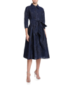 Rickie Freeman For Teri Jon Metallic Jacquard Belted Shirtdress In Blkslate