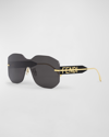 Fendi Rectangular Metal Shield Sunglasses In Shiny Endura Gold