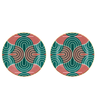 La Doublej Slinky Verde Set Of 2 Dessert Plates In Multicolor