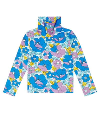 Morley Kids' Randy Floral Cotton Jersey Turtleneck Top In Bleu