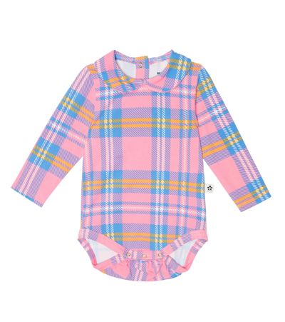 Mini Rodini Baby Checked Cotton Jersey Onesie In Pink