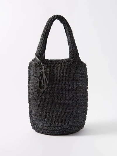 Jw Anderson Knitted Metallic-effect Tote Bag In Black