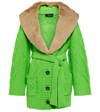 Blumarine Faux Fur-trimmed Wool Cardigan In Verde Fluo