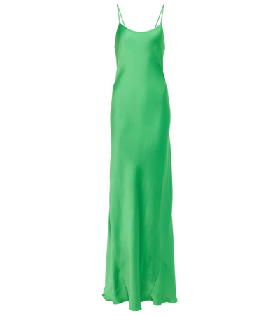 Victoria Beckham Satin Open-back Maxi Slip Dress In Green