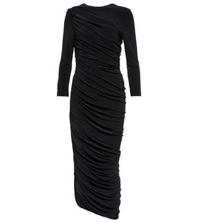 Norma Kamali Diana Ruched Bracelet-length Sleeve Gown In Black