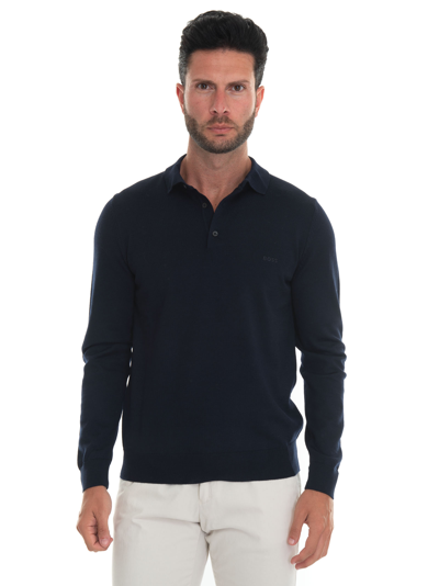 Hugo Boss Boss Polo Shirt Long Sleeves Blue  Man In Blue