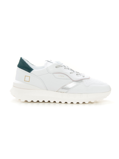 Date Luna Pony Sneakers In White Leather And Fabric In White/green