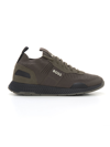 Hugo Boss Boss Low Sneaker  In Canvas And Suede Green  Man