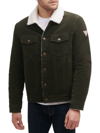 Guess Men's Sherpa Collar Cord Trucker Jacket In Olive
