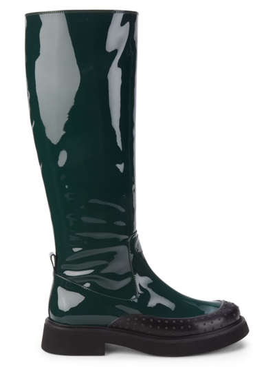 Tod's Women's Patent Leather Knee High Boots In Green Multicolor