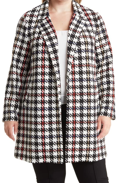 Melloday Plaid Open Front Jacket In White/ Black