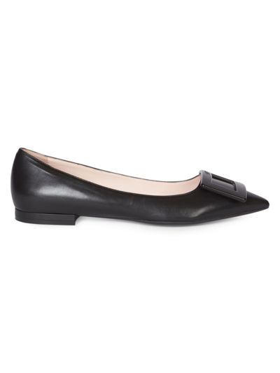 Roger Vivier Buckle-plaque Leather Ballet Flats With Pointed Toe In Black
