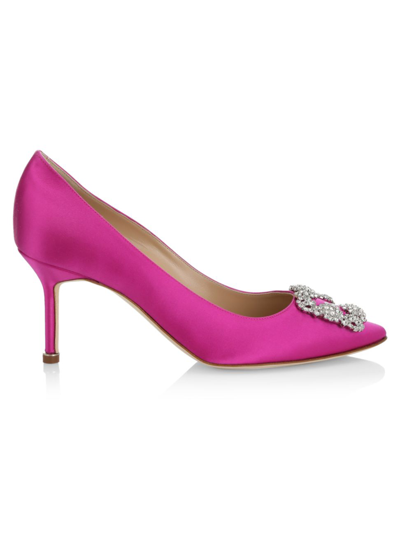 Manolo Blahnik Hangisi 70 Embellished Satin Pumps In Pink