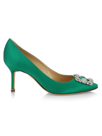 Manolo Blahnik Women's Hangisi 70mm Embellished Satin Pumps In Satin Green