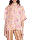 Sandro Kimy Printed Silk Button Down Shirt In Peach