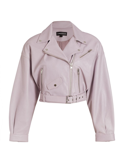 Lamarque Dylan Leather Biker Jacket In Violet Frost