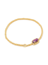 Kendra Scott Grayson Crushed Gemstone Charm Beaded Stretch Bracelet In 14k Gold Plated In Gold Bronze Veined Purple Magnesite