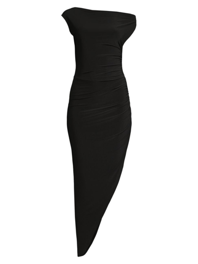 Norma Kamali Asymmetric Drop-shoulder Gown In Black  