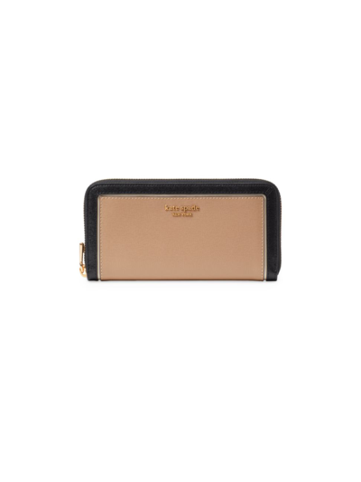 Kate Spade Morgan Colorblocked Saffiano Leather Zip Around Continental Wallet In Cafe Mocha