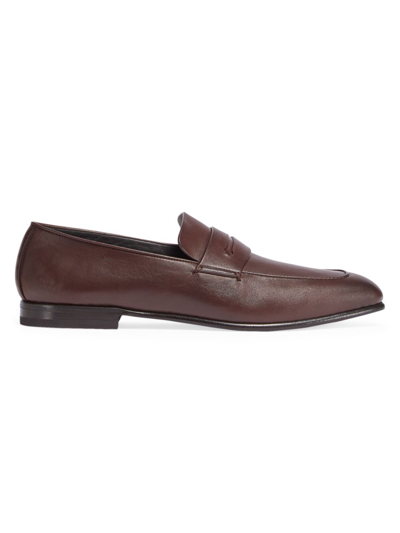 Zegna Leather Almond Toe Loafers In Dark Brown
