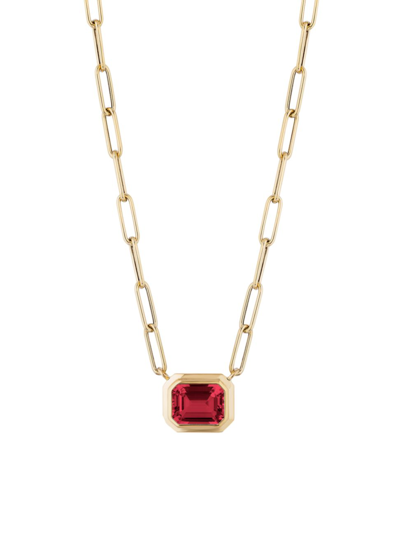 Goshwara 18k Yellow Gold Manhattan Bezel Set Garnet Pendant Necklace In Red