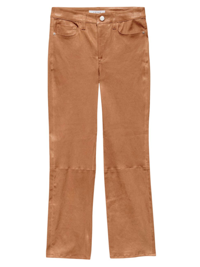 Frame Le High Straight Cropped Straight Leather Pants In Light Brown