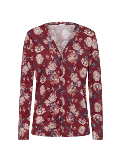 Hanro Women's Sleep & Lounge Long-sleeve Button Front Jersey Shirt In Red