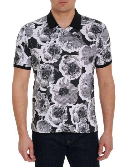 Robert Graham Men's Space Clouds Graphic Floral Polo Shirt In Black