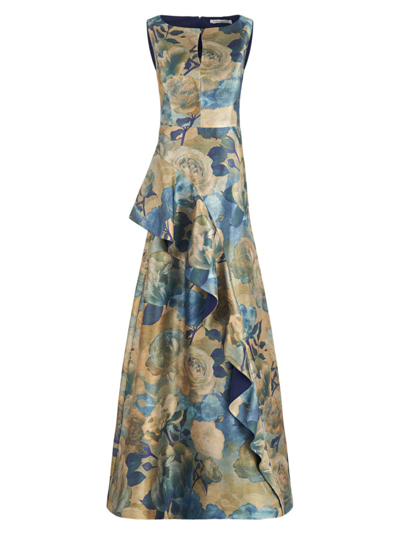 Kay Unger Selene Floral Organza Gown In Gold Multi | ModeSens
