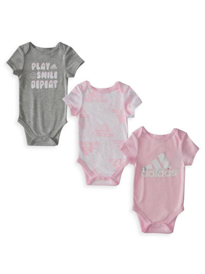 Adidas Originals Baby Girl's 3-piece Bodysuit Set In Pink White Grey