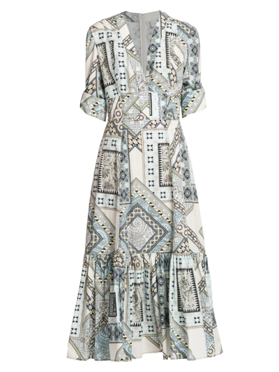 Etro Paisley-print Patchwork Flared Dress In Blue