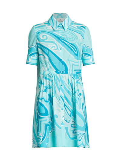 Etro Colorblocked Wave-print Shirtdress In Gnawed Blue