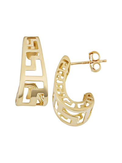 Oradina 14k Yellow Gold Greek Key Huggies