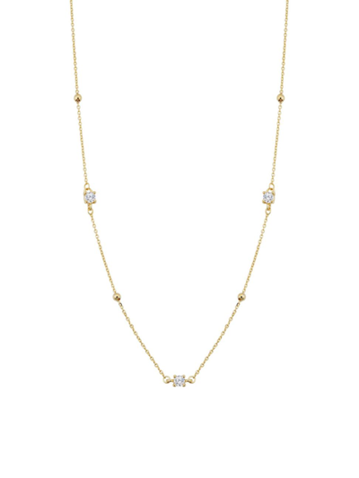 Oradina Women's 14k Yellow Gold, White Topaz Seeing Sparks Station Necklace In Yellow Gold/white Topaz