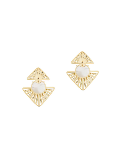 Oradina Women's 14k Yellow Gold, Mother Of Pearl Cleopatra Drop Earrings In Yellow Gold/mother Of Pearl