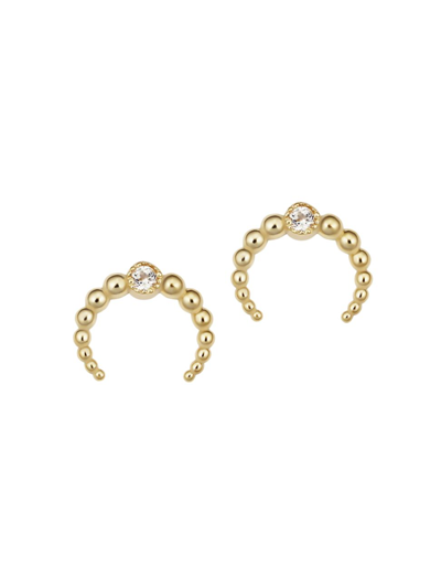 Oradina Women's 14k Yellow Gold, White Topaz Wall St. Beaded Mini Studs