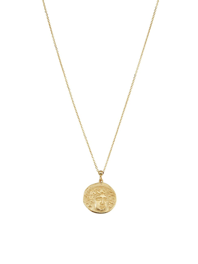 Oradina 14k Yellow Gold Greek Medusa Medallion Necklace