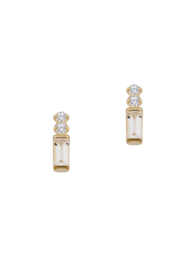 Oradina 14k Yellow Gold White Topaz Demi Fresco Studs