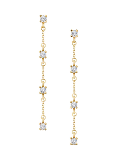 Oradina Women's 14k Yellow Gold, White Topaz Seeing Sparks Drop Earrings In Yellow Gold/white Topaz