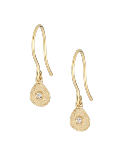 Oradina Women's 14k Yellow Gold White Topaz You're A Gem Drop Earrings